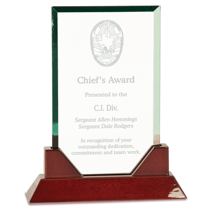 Rectangle Prestige Glass with Rosewood Base - Awards & More #