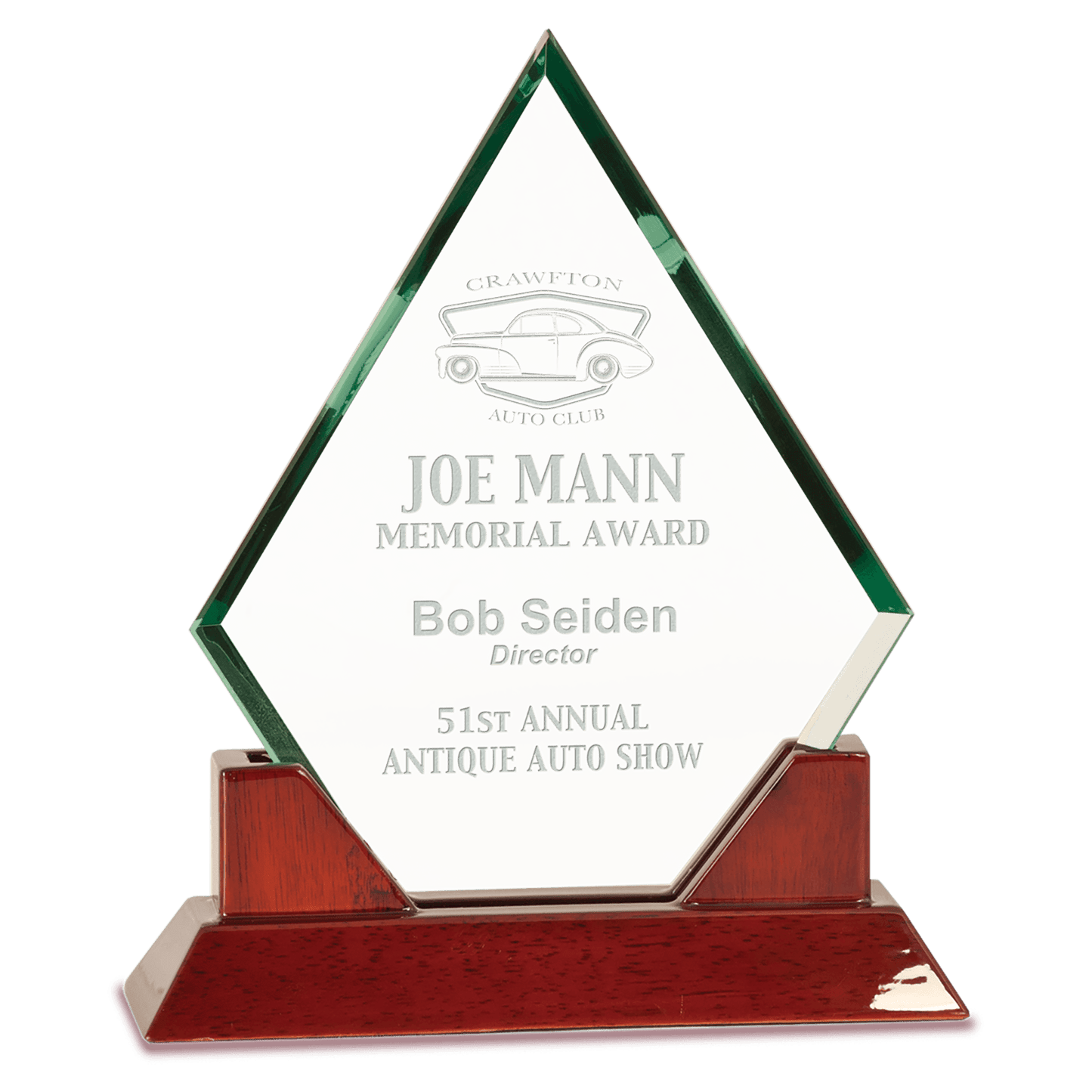 Jade Diamond Prestige Glass with Rosewood Base - Awards & More #