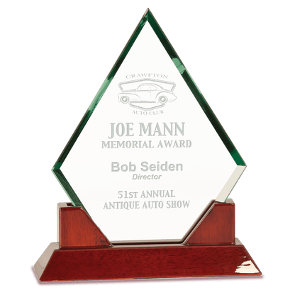 Jade Diamond Prestige Glass with Rosewood Base - Awards & More #
