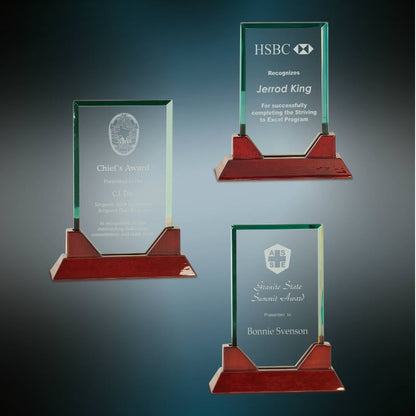 Rectangle Prestige Glass with Rosewood Base - Awards & More #