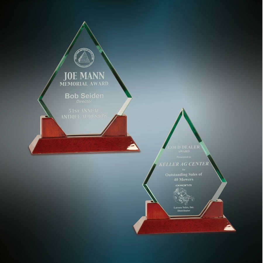 Jade Diamond Prestige Glass with Rosewood Base - Awards & More #