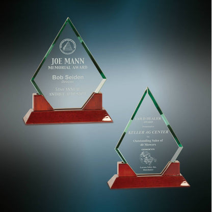 Jade Diamond Prestige Glass with Rosewood Base - Awards & More #